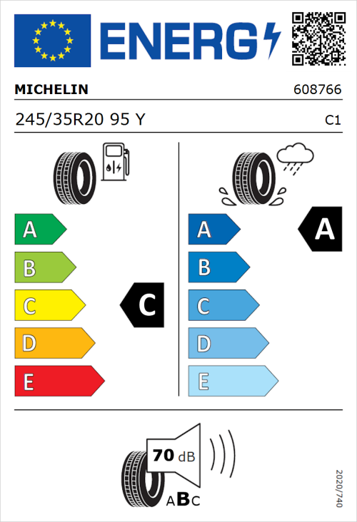 Tyre Label for Michelin Pilot Sport 3 245/35R20 95Y