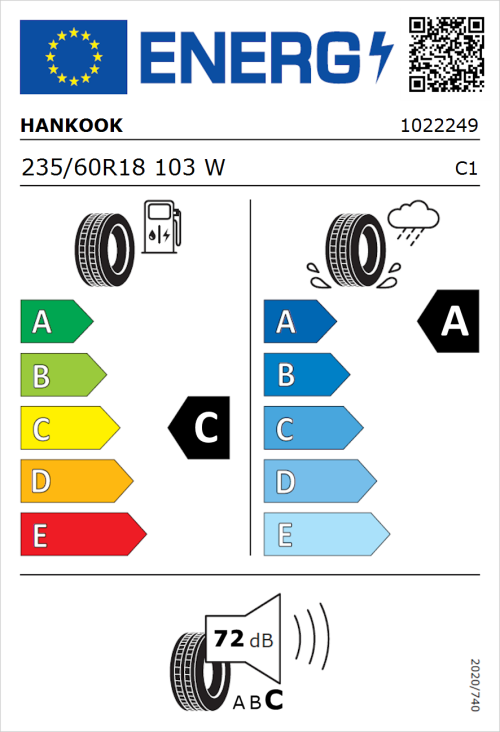 Tyre Label for Hankook Ventus S1 Evo2 (K117A) 235/60R18 103W