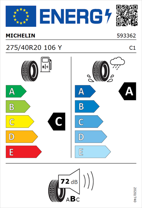 Tyre Label for Michelin Pilot Sport 4 SUV 275/40R20 106Y