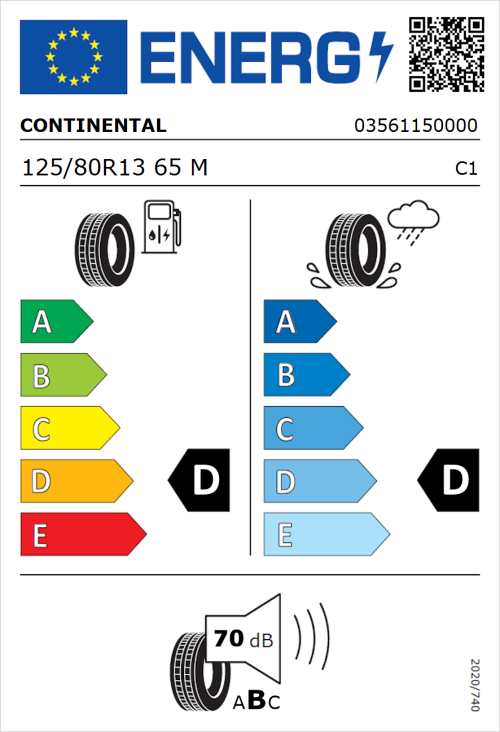 Tyre Label for Continental Conti.eContact Electric Cars 125/80R13 65M
