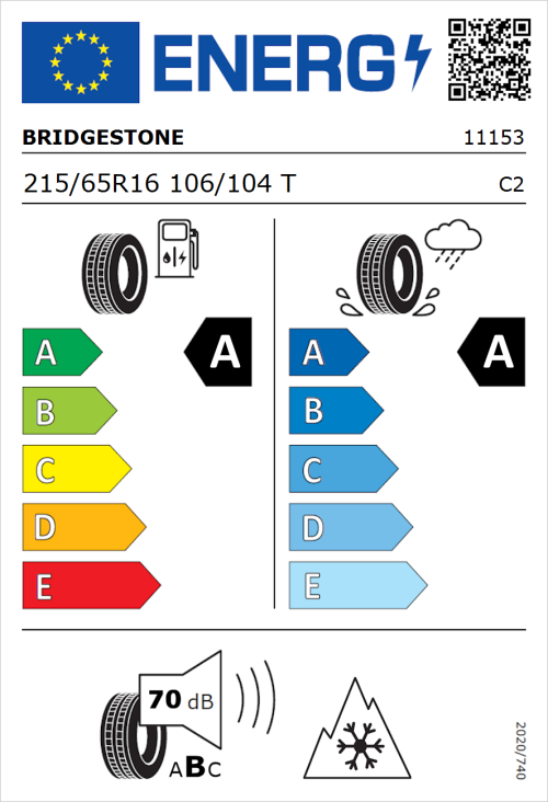Tyre Label for Bridgestone Duravis R660 215/65R16 106/104T