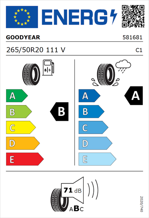 Tyre Label for Goodyear EfficientGrip 2 SUV 265/50R20 111V