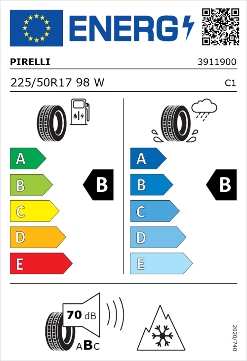 Tyre Label for Pirelli Cinturato All Season SF2 225/50R17 98W