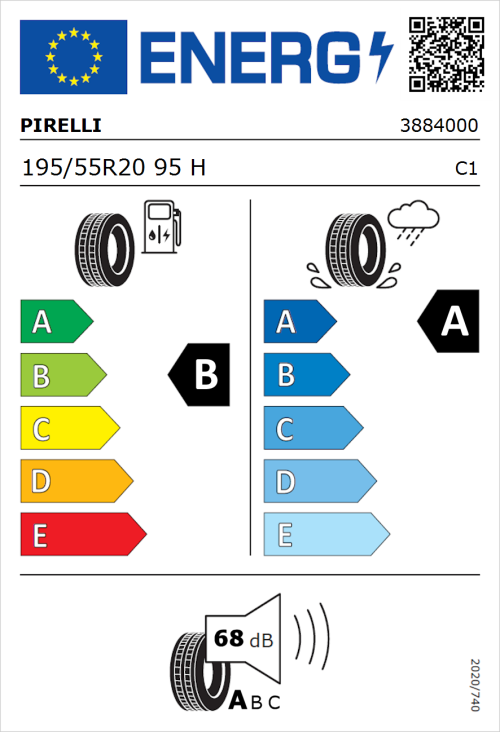 Tyre Label for Pirelli Powergy 195/55R20 95H