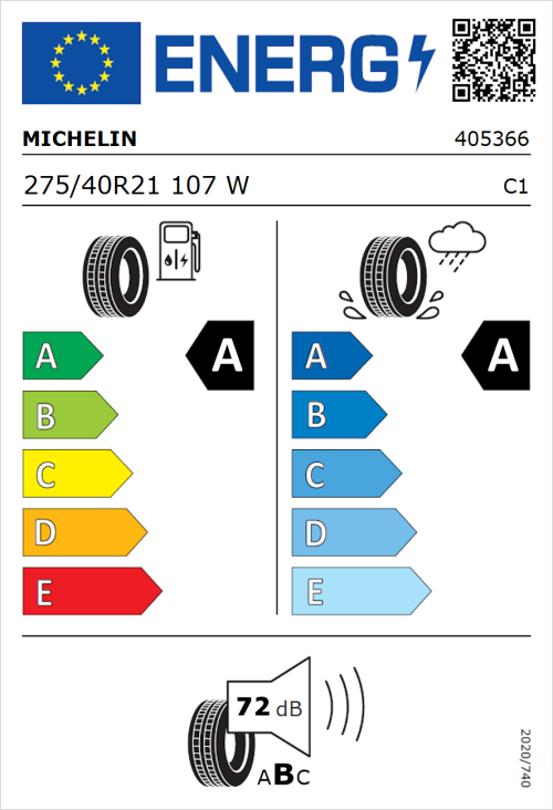 Tyre Label for Michelin Pilot Sport EV 275/40R21 107W