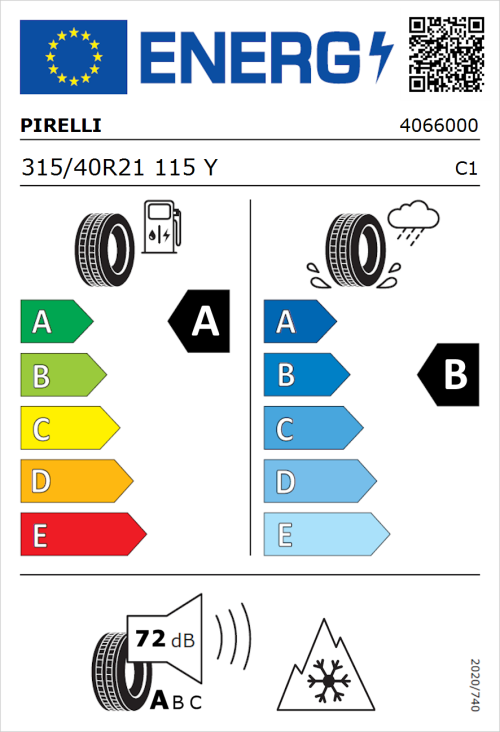 Tyre Label for Pirelli Scorpion Zero All Season 315/40R21 115Y