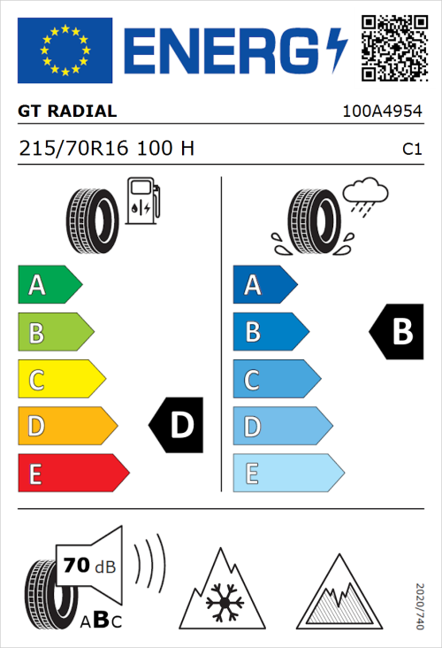 Tyre Label for GT Radial WinterPro 2 Evo SUV 215/70R16 100H