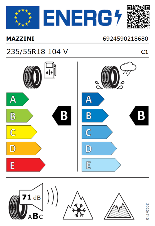Tyre Label for Mazzini Versat-AS8 235/55R18 104V