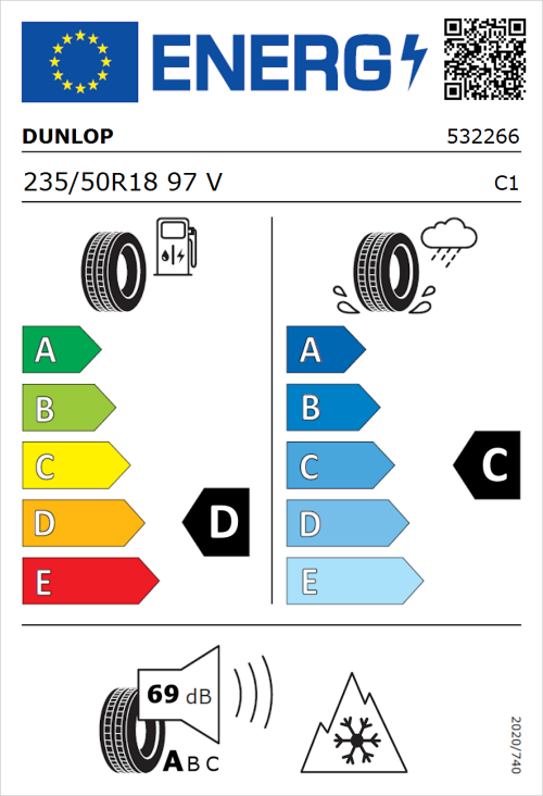 Tyre Label for Dunlop SP Winter Sport 4D 235/50R18 97V