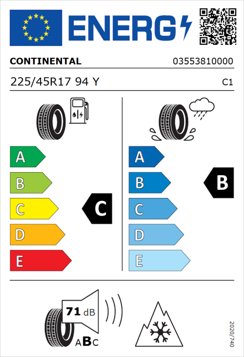 Tyre Label for Continental AllSeasonContact 2 225/45R17 94Y