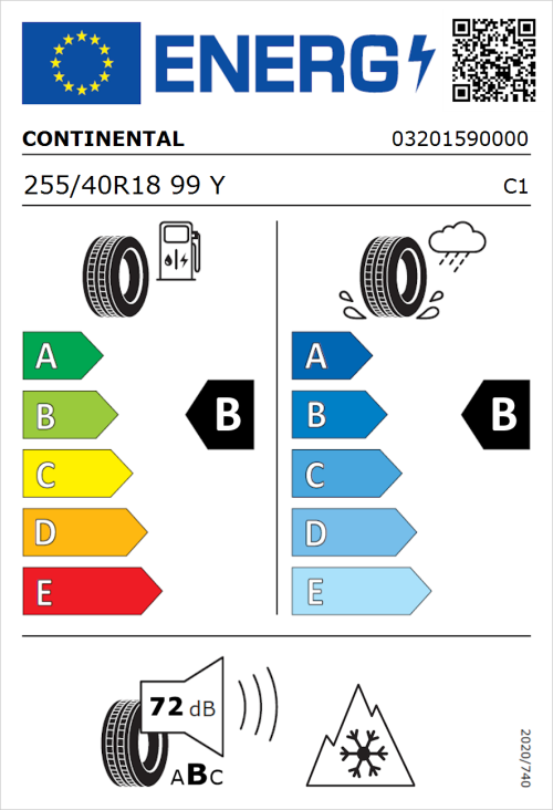 Tyre Label for Continental AllSeasonContact 2 255/40R18 99Y