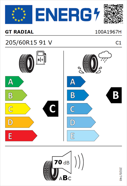 Tyre Label for GT Radial Champiro FE1 205/60R15 91V