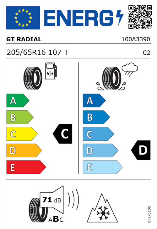 Tyre Label for GT Radial Maxmiler WT2 205/65R16 107T