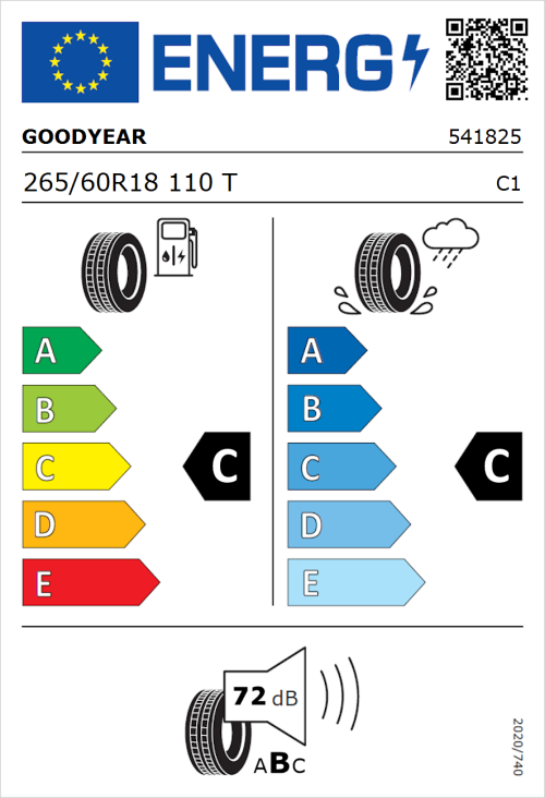 Tyre Label for Goodyear Wrangler All-Terrain Adventure 265/60R18 110T