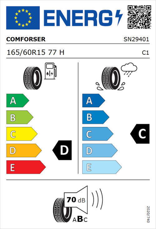 Tyre Label for Comforser CF610 165/60R15 77H