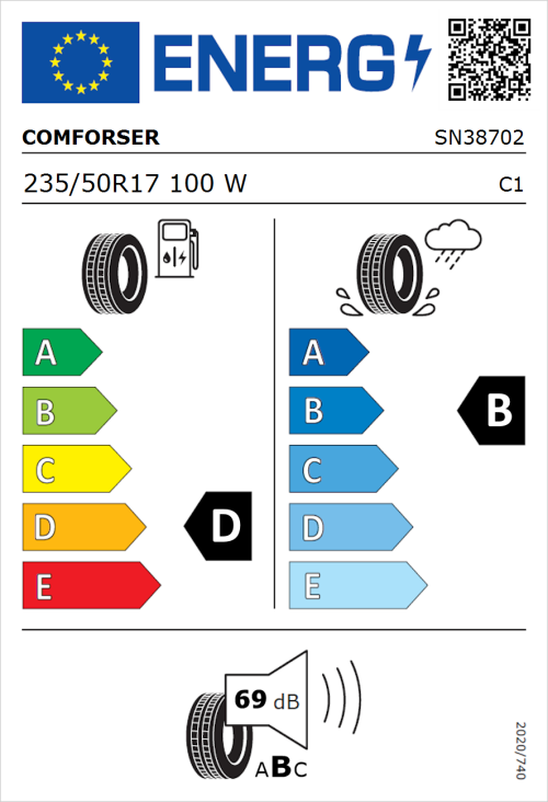 Tyre Label for Comforser CF710 235/50R17 100W